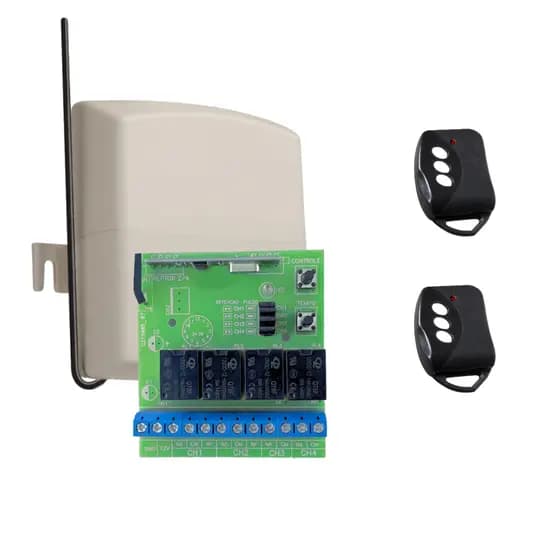 Kit Receptor 4 Canais 433mhz + 2 Controles Remoto 433 Mhz