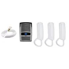 Kit Interfone Porteiro Eletrônico c/ 3 Monofones e 50 Metros de cabo 4 vias
