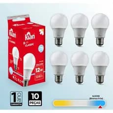 KIT 5 LÂMPADAS LED A60 12W 6.500k BRANCA FRIA BIVOLT KIAN