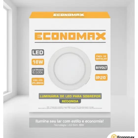 Luminária Led Slim Redonda Sobrepor 18W 6.500K Branca Fria Bivolt Economax
