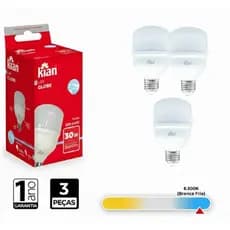 KIT 3 LÂMPADA LED GLOBE 30W 6.500K BRANCA FRIA BASE E27 BIVOLT KIAN
