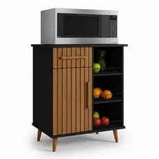 Fruteira Balcão Armário C/ Suporte P/ Microondas Portas + Gavetas Cor Preto Ripado