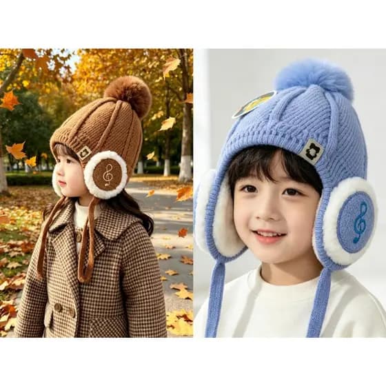 Touca Gorro Com Ponpon Desenho Musical Tampa Orelha Cor Pastel  Forrada Para Infantil Super Quentinho(2-10anos)