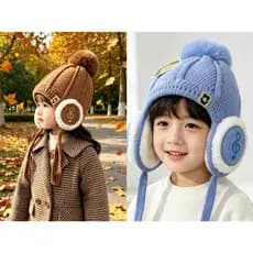 Touca Gorro Com Ponpon Desenho Musical Tampa Orelha Cor Pastel  Forrada Para Infantil Super Quentinho(2-10anos)