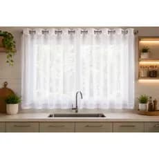 Cortina de Cozinha Voal Transparente Janela Branca 2,80 x 1,70 Básica Tecido Leve Ilhós Cromado