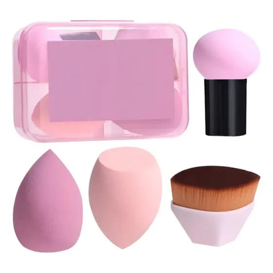 Kit Pincel Hexagonal e Cogumelo E 2 Esponjas - Com Estojo
