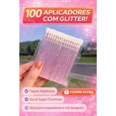 100 Aplicadores de Gloss Descartáveis com Glitter Rosa | Ideal para Contorno de Boca | Profissional