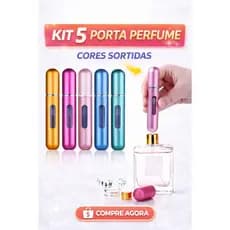 Kit 5 Porta Perfume Recarregável 5ml | Mini Frascos Spray Viagem Portátil | Não Vaza