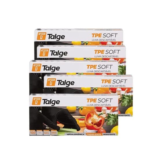Kit 5 Caixas Luva TPE Soft Talge Preta Sem Pó Hipoalergênica 500un - Toque Suave para Tatuagem Estét