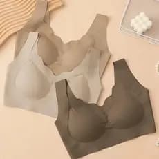 Top Sutiã Feminino Sem Costura Bordas De Ondas Alça Grossa Sutiã Sem Costura com Bojo Removível
