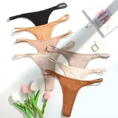 Kit 5 Calcinha de Algodão Canelada Fio Dental Alça Dupla Ajustável Premium