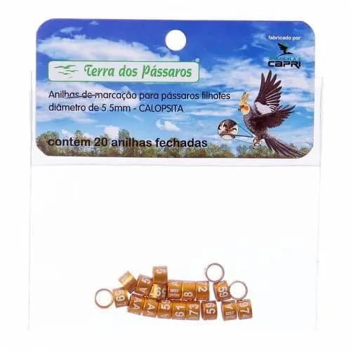 Anilhas Fechadas para Marcação - 5.5 mm - Calopsita - Rosela - 20 un. - Dourado