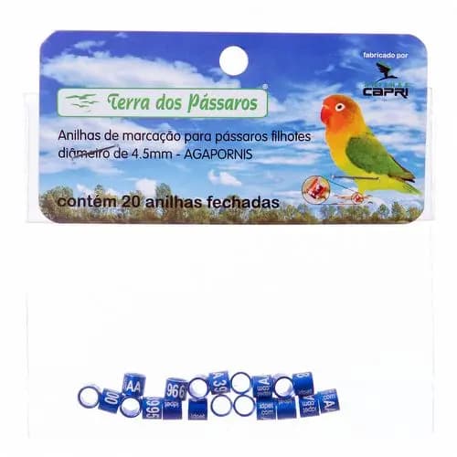 Anilhas Fechadas Capri Metálicas Marcação - 4.5 mm - Agapornis - 20 un - Azul Escuro