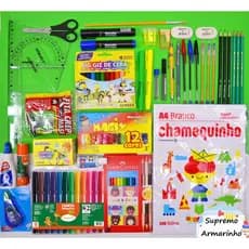 Kit Material Escolar 38 Itens Infantil Completo - Lápis de Cor Caneta lápis Borracha Papel Sulfite Papelaria Kit A
