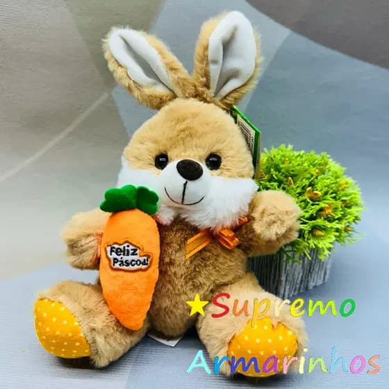 Coelho da Páscoa de Pelúcia 25cm Macio Fofinho Decoração Cesta Presente