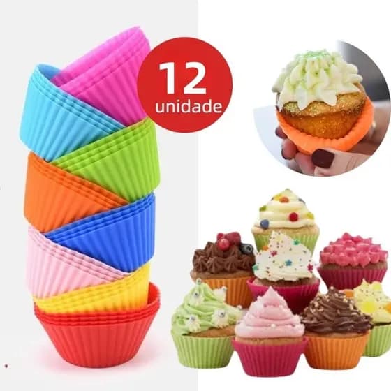 Kit 12/24 Forma de Silicone Redonda Para Cupcake Cookies Bolo Vulcão e Mini Muffin