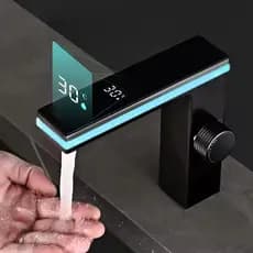 Torneira de Banheiro Água Quente e Fria com Display Futurista Misturadora com Luz LED