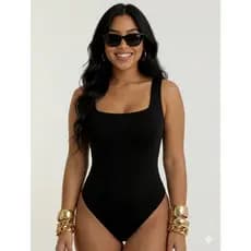 Body Feminino suplex Decote Quadrado Com alca Grossa Modelador Justo Elegante Casual