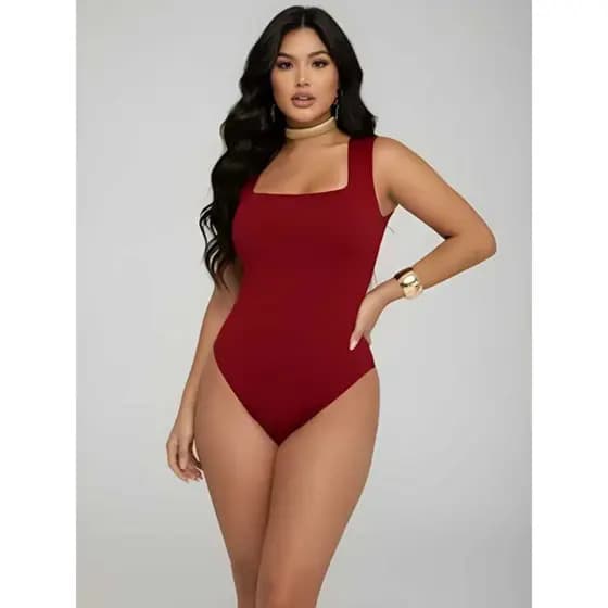 Body Bori Feminino Suplex Regatas Alças Grossas Collant Decote Quadrado Básico Casual E Elegante