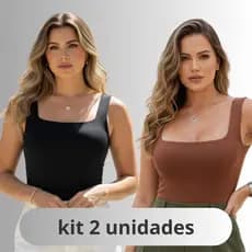 Kit 2 body Feminino Suplex Regata Decote Quadrado Tercido Premio, Nâo Marca e Nâo Fica Trasparente