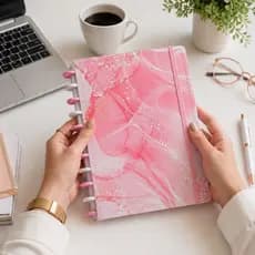 Caderno Grande Capa Dura Rosa Anotacoes Reposicionavel Folhas Personalizaveis Diario Estudo Oficina