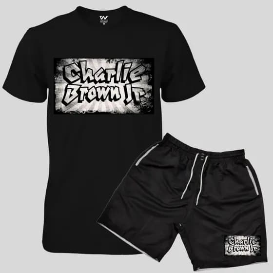Conjunto Masculino Camiseta Charles Brow Jr + Bermuda Tactel Masculina