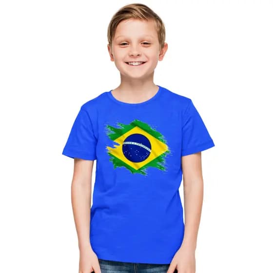 Camiseta Infantil Brasil Camisa Azul Seleção Brasileira Blusas Infantis Menino Menina