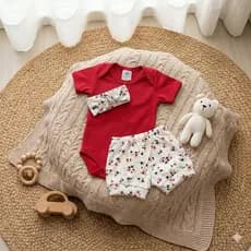 Roupa de Bebe Menina Body e Short e Tiara Malha Algodão