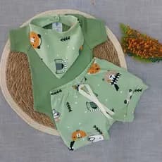 Conjunto de Bebê Menino Body Babador e short e Short 100% algodão