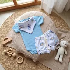 Kit de Body para Bebê Canelado Colorido Algodão Babador