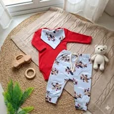 Conjunto Calça e Body e Bandana Menino Para Bebê Malha Algodão Premium Enxoval Luxo