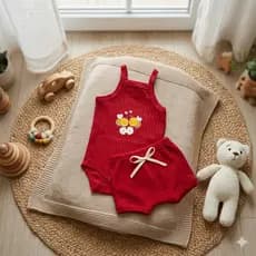 Conjunto de Bebê Menina Body Alcinha e Short Tapa-fralda Algodão Canelado