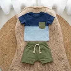 Conjunto de Bebê Menino Camiseta e Short Estiloso Malha Algodão