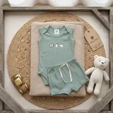 Conjunto de Verão para Bebê Body Regata e Short Suendino Canelado