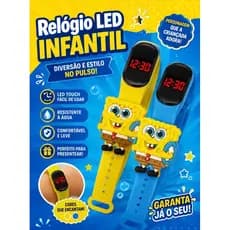 Relógio Digital Infantil Bob Esponja LED Pulseira Ajustável menino e menina
