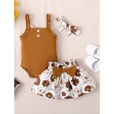 Roupas Para Bebê Menina 3-18 Meses 3PCS Conjunto De Recém-Nascido Sem Mangas Saia Floral Sólida Com Fita De Cabeça Fato Casual De Verão