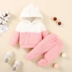 3-24 Meses recém-nascido bebê menina rosa e branco casaco com capuz de pele casual outono e inverno terno quente