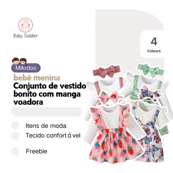 Vestido Longo Rosa De Manga Comprida Para Bebês De 0 A 2 Anos , Gola Redonda , Emparelhado Com Conjunto De Branco