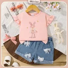 Conjunto Para Bebês Recém-Nascidos De 0 A 3 Anos , Infantil , Rosa , Floral , Jeans , Estampa , Outono E Verão , De Corp