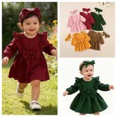 vestido de festa  Vestido Para Bebês Recém-Nascidos De 1 A 18 Meses , De Menina Com Bordas E Laço Babados Manga
