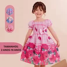 Vestido Menina Infantil Manga Bufante Estampa Flores Colorido Princesa