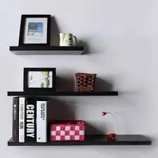 Kit 3 Prateleiras retas nicho Mdf Preto com Suporte decoração sala quarto