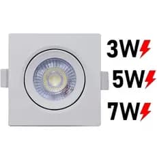 Spot Led Quadrado 3w, 5w, 7w Luz Direcionável Embutir 6500K Branco-Frio 3500K Branco-Quente