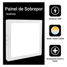Luminária Painel Plafon Led 6W/12W/18W/24W Quadrado Sobrepor Branco Frio 6500K Bivolt
