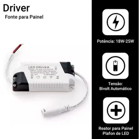 Drive Reator Fonte Pra Painel Plafon Led 18-25w Bivolt Embutir Sobrepor
