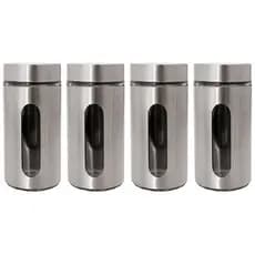 Kit 4 Pote Inox Visor Vítreo Fechamento Hermético 1,3 Litros