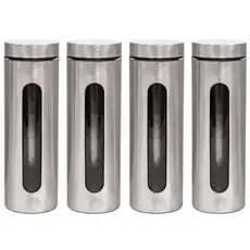 Kit 4 Pote Inox Visor Vítreo Fechamento Hermético 1,8 Litros