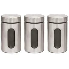 Kit 3 Pote Inox Visor Vítreo Fechamento Hermético 1 Litro
