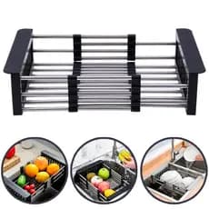 Escorredor de Louça Inox para Pia Extensivel Multiuso Preto Mimo Style Lava Frutas e Pratos