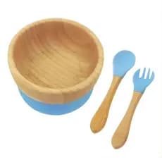 Kit Refeição Infantil Bambu Mimo Style Kit Bebê Ventosa E Talheres Silicone Azul